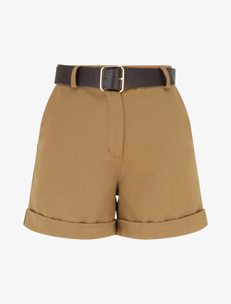 Short à revers ceinturé - Camel - 1