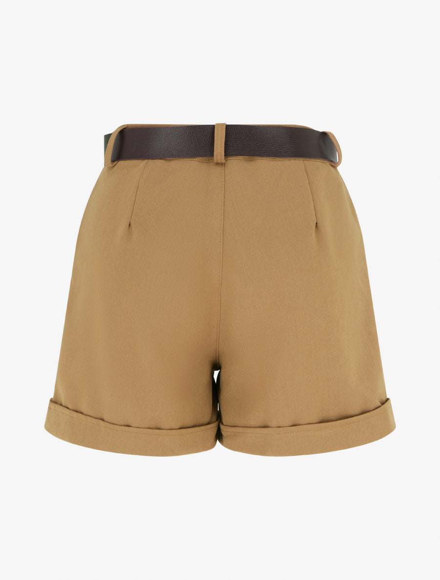 Short à revers ceinturé - Camel - 2